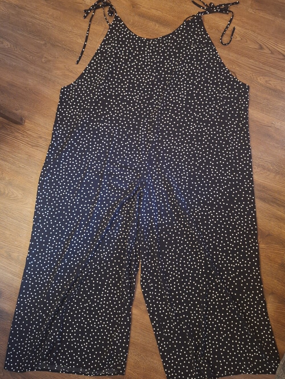 SHEIN Black Polka Dot Tie-Strap Wide-Leg Jumpsuit